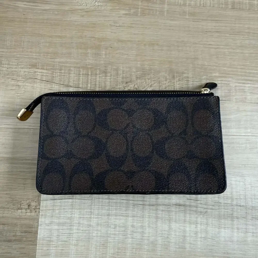 Coach Signature Coated Canvas and Leather Foldover Clutch Wallet